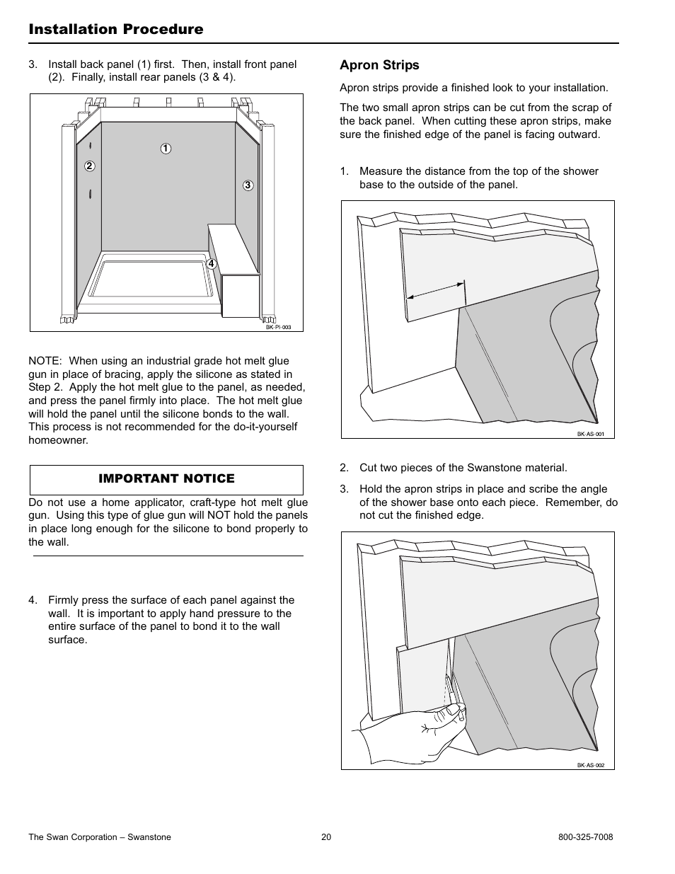 Installation procedure, Apron strips | Swanstone BK-326072 - Installation User Manual | Page 20 / 32