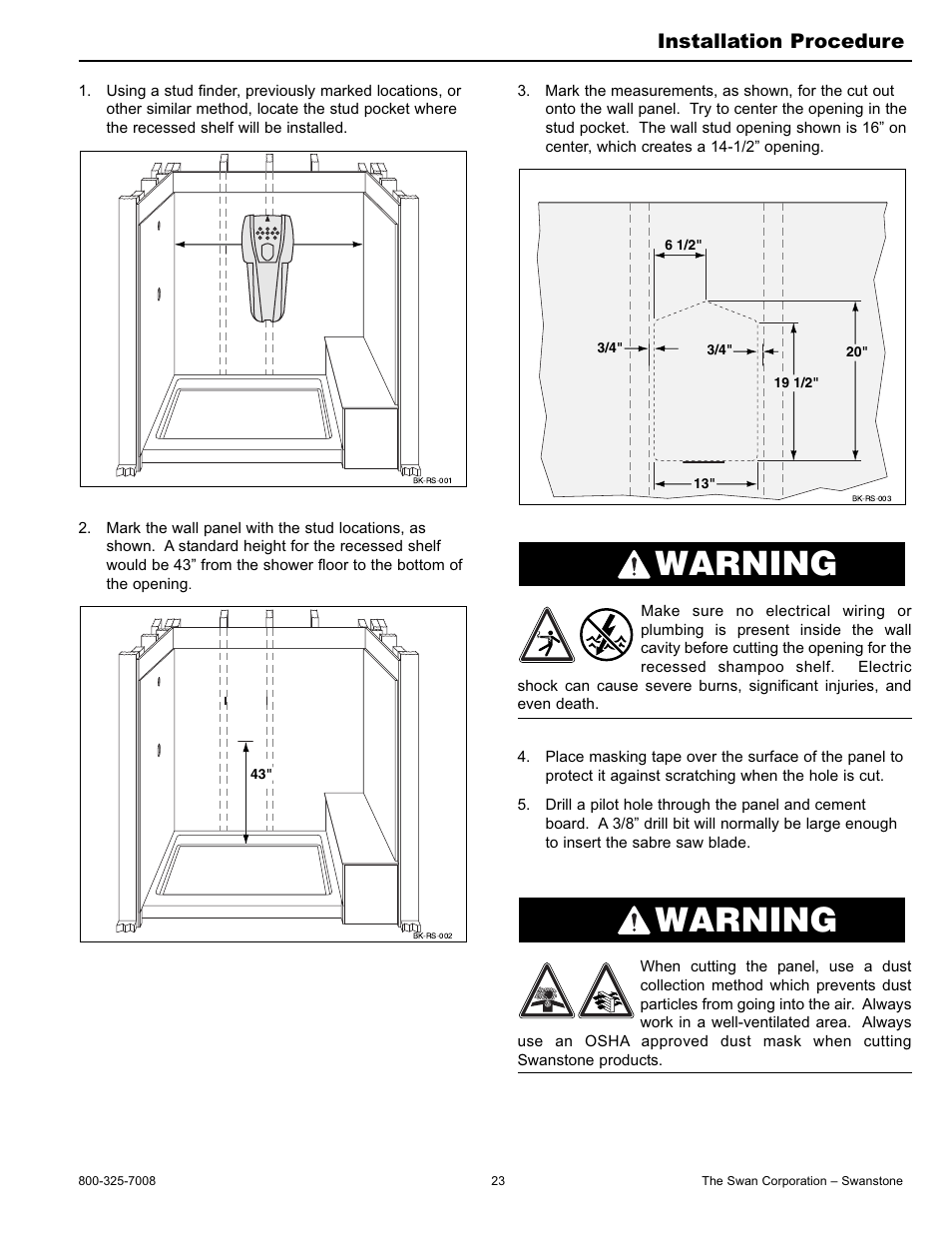 Warning, Installation procedure | Swanstone BK-326072 - Installation User Manual | Page 23 / 32