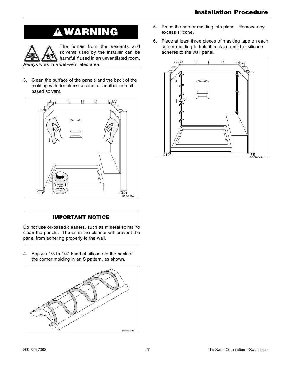 Warning, Installation procedure | Swanstone BK-326072 - Installation User Manual | Page 27 / 32
