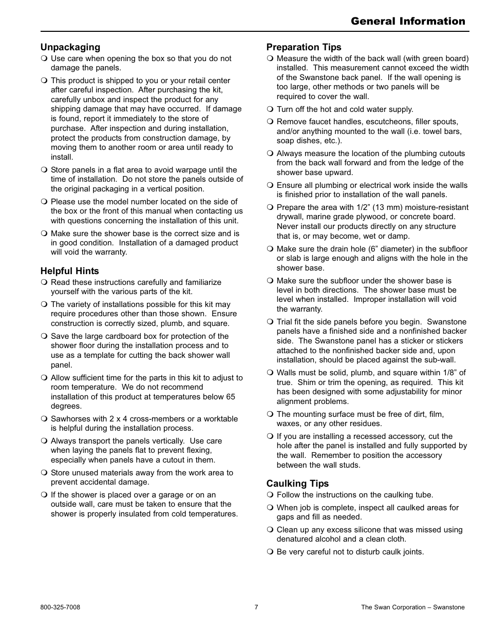 General information | Swanstone BK-326072 - Installation User Manual | Page 7 / 32
