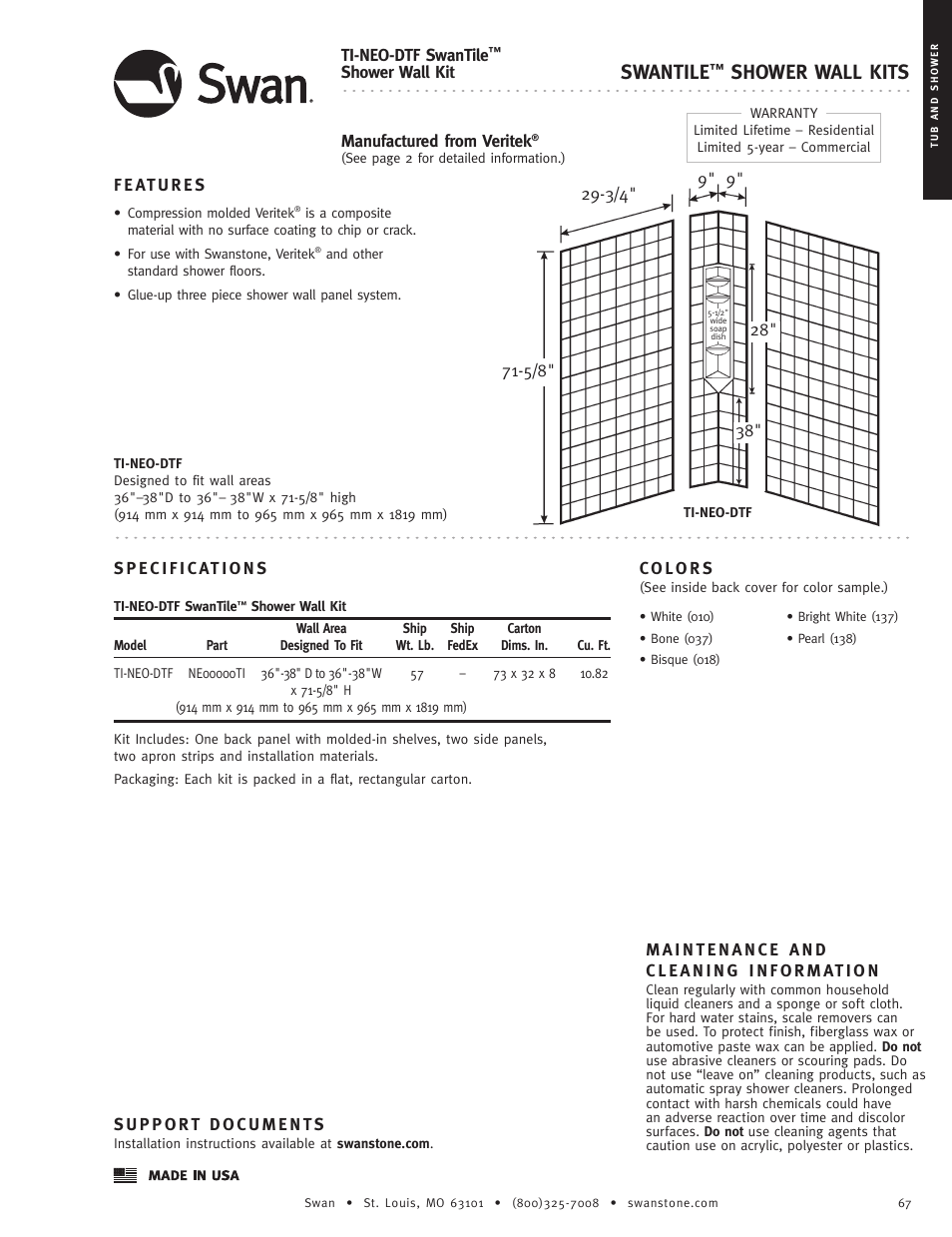 Swanstone TI-NEO-DTF - Specification User Manual | 1 page