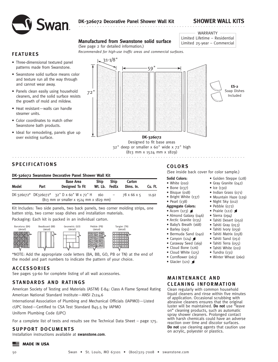 Swanstone DK-326072 - Specification User Manual | 1 page