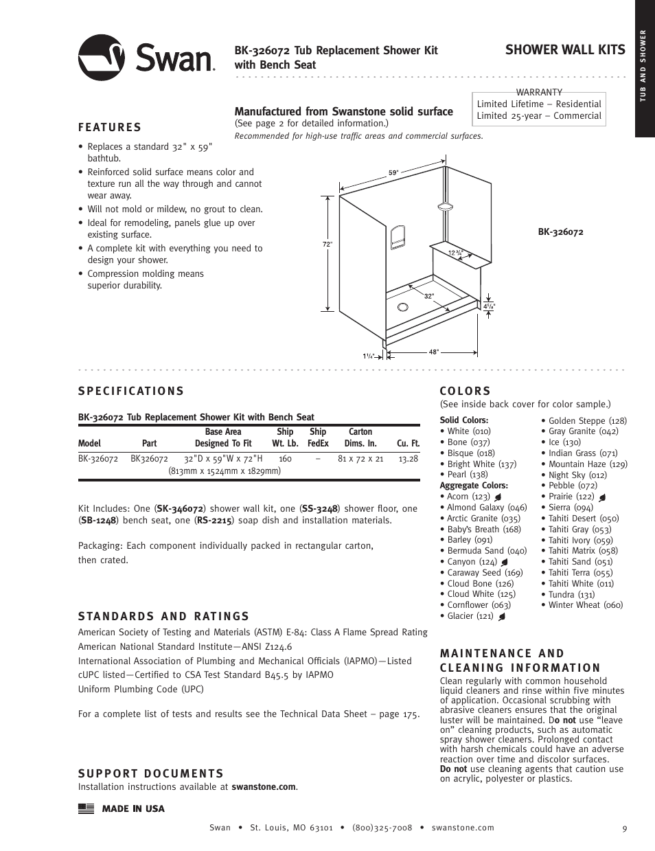 Swanstone BK-326072 - Specification User Manual | 1 page