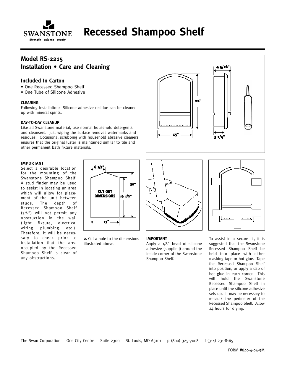 Swanstone RS-2215 - Installation User Manual | 1 page