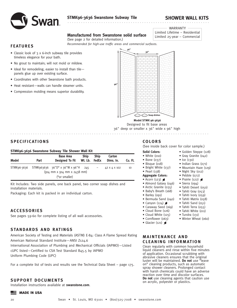 Swanstone STMK96-(xxxx) - Specification User Manual | 4 pages