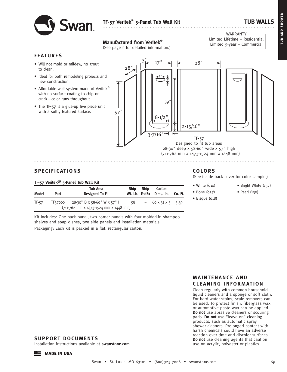 Swanstone TF-57 - Specification User Manual | 1 page