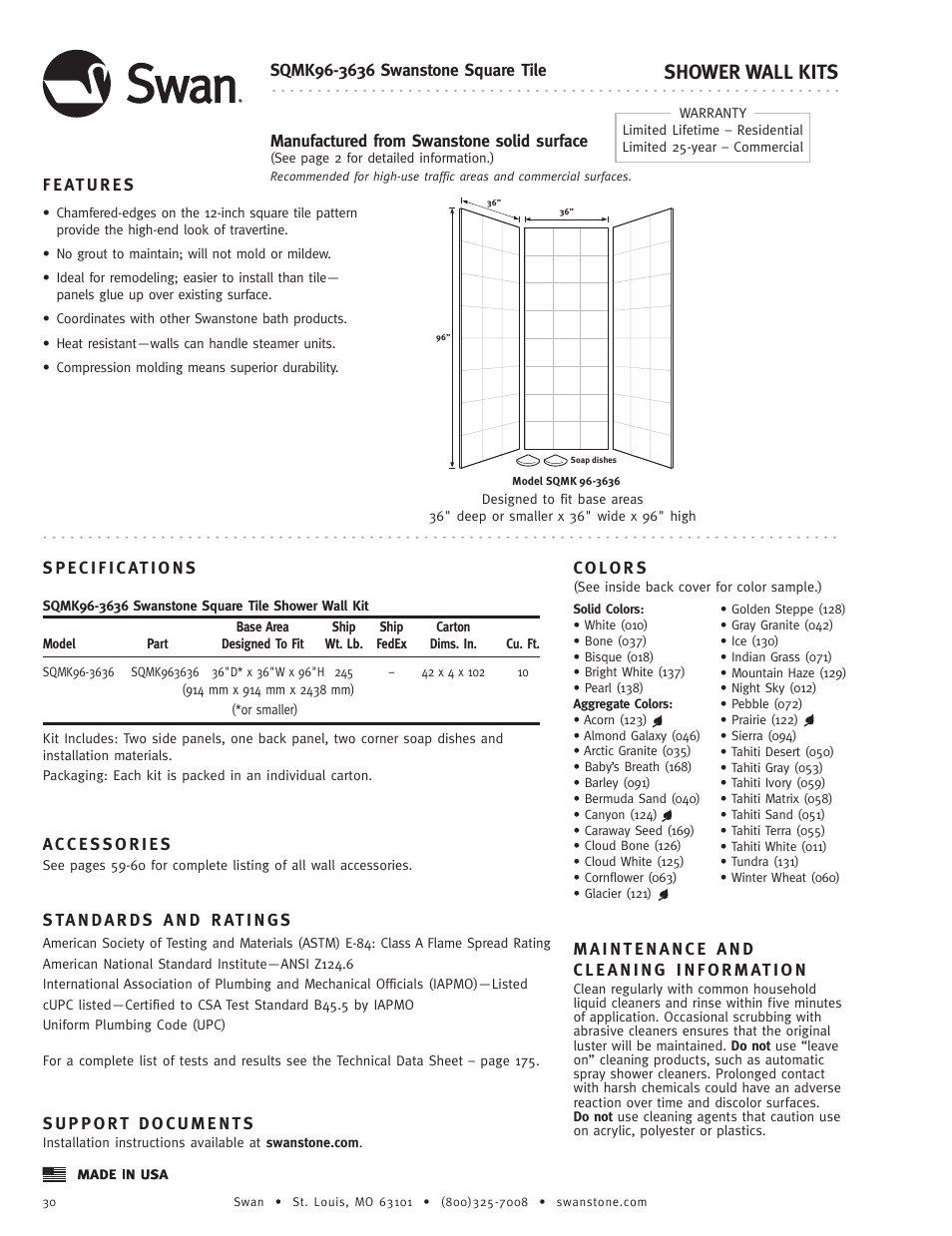 Swanstone SQMK96-(xxxx) - Specification User Manual | 4 pages