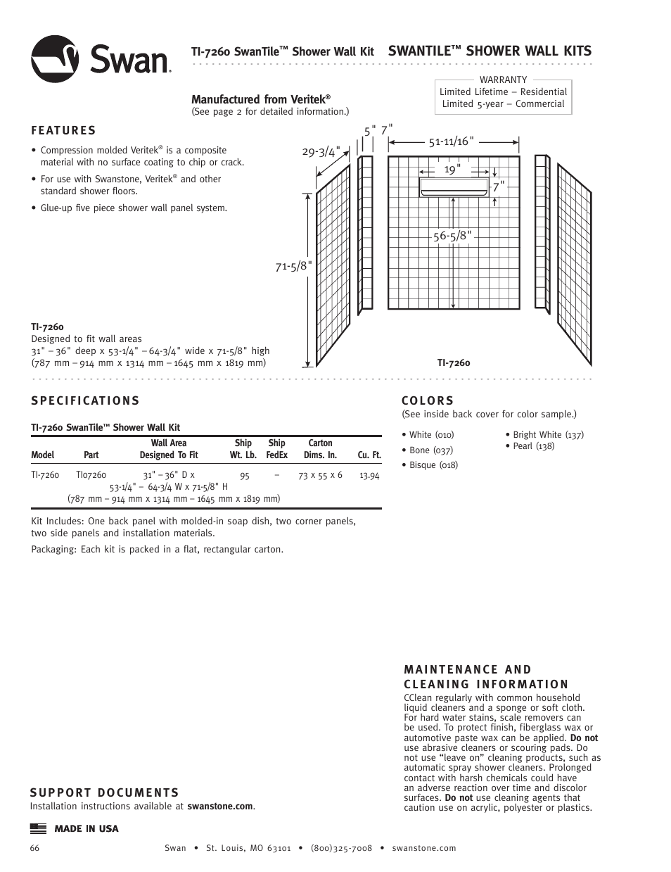 Swanstone TI-7260 - Specification User Manual | 1 page