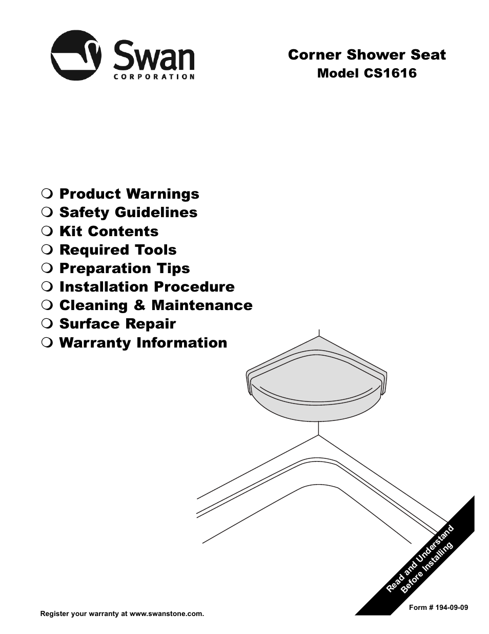 Swanstone CS-1616 - Installation User Manual | 12 pages