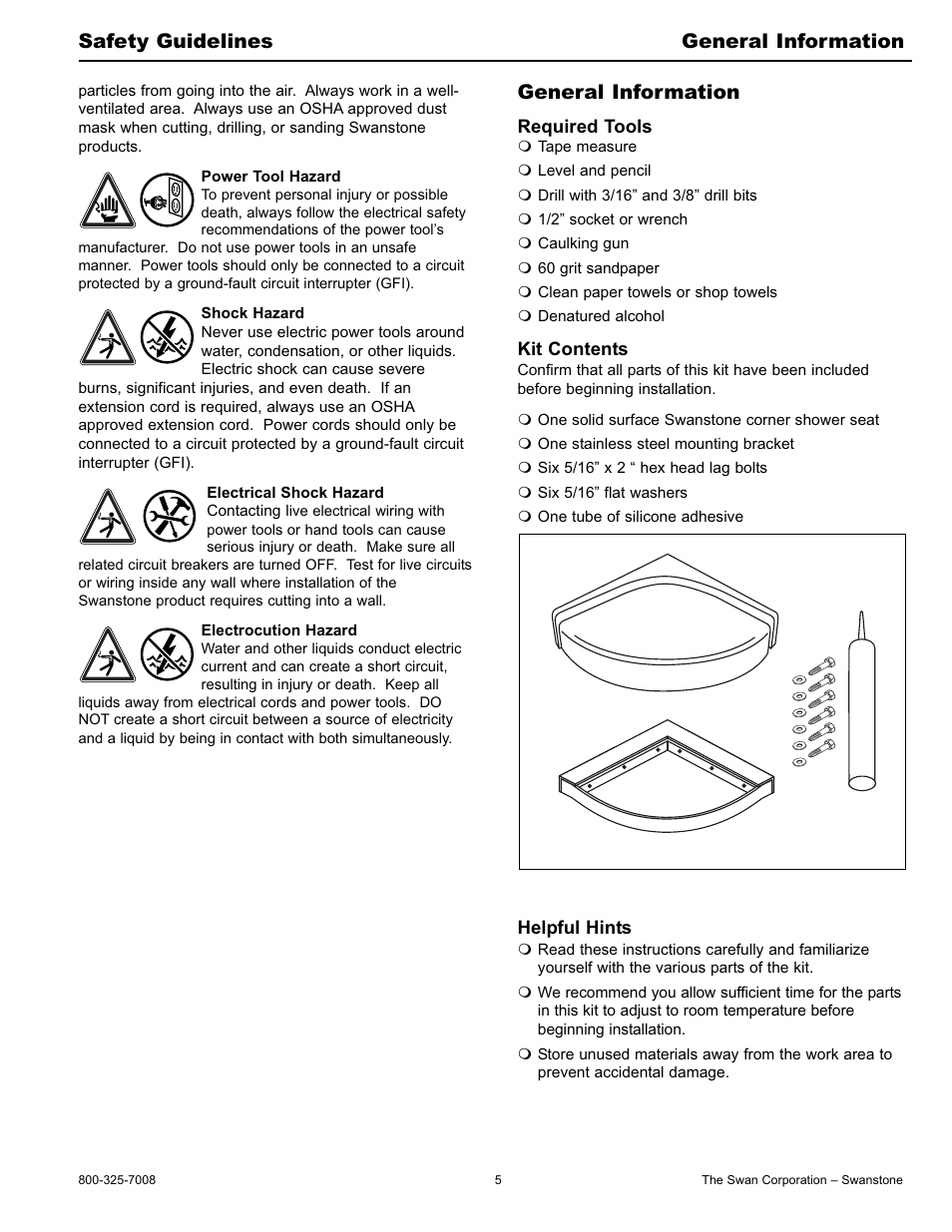 General information, Safety guidelines general information | Swanstone CS-1616 - Installation User Manual | Page 5 / 12