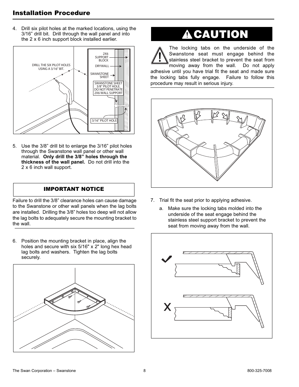 Caution, Installation procedure, Important notice | Swanstone CS-1616 - Installation User Manual | Page 8 / 12