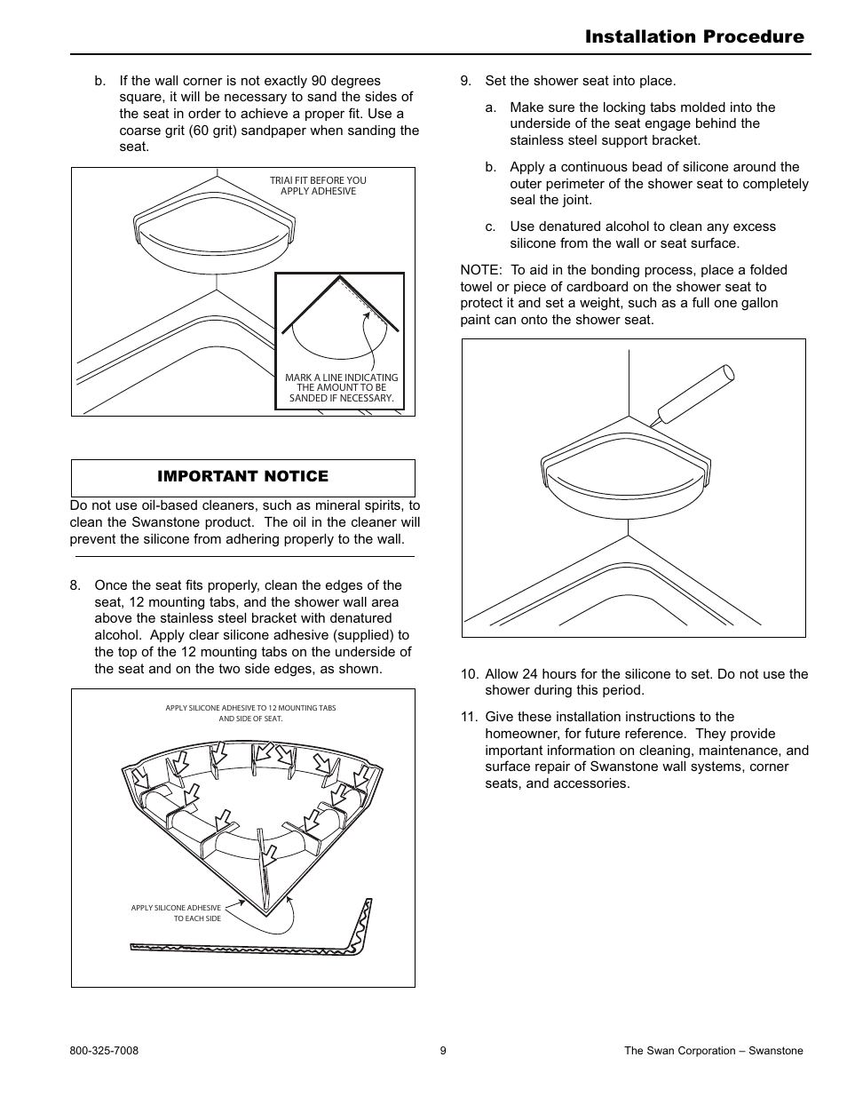 Installation procedure | Swanstone CS-1616 - Installation User Manual | Page 9 / 12