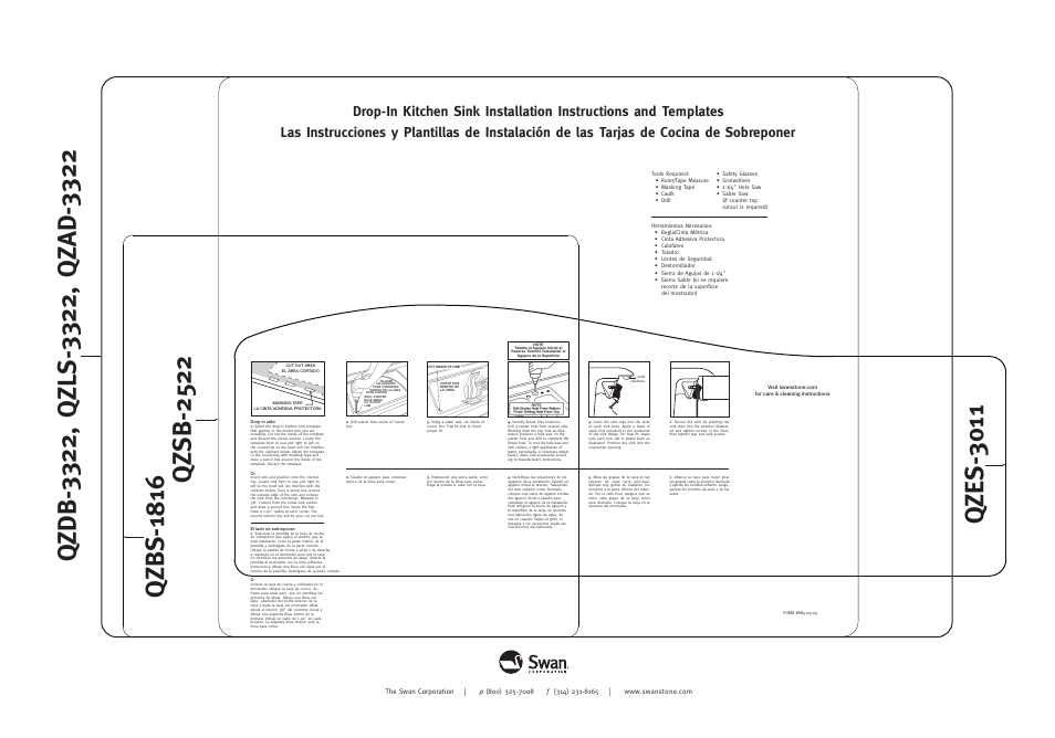 Swanstone QZLS-3322 - Installation User Manual | 2 pages