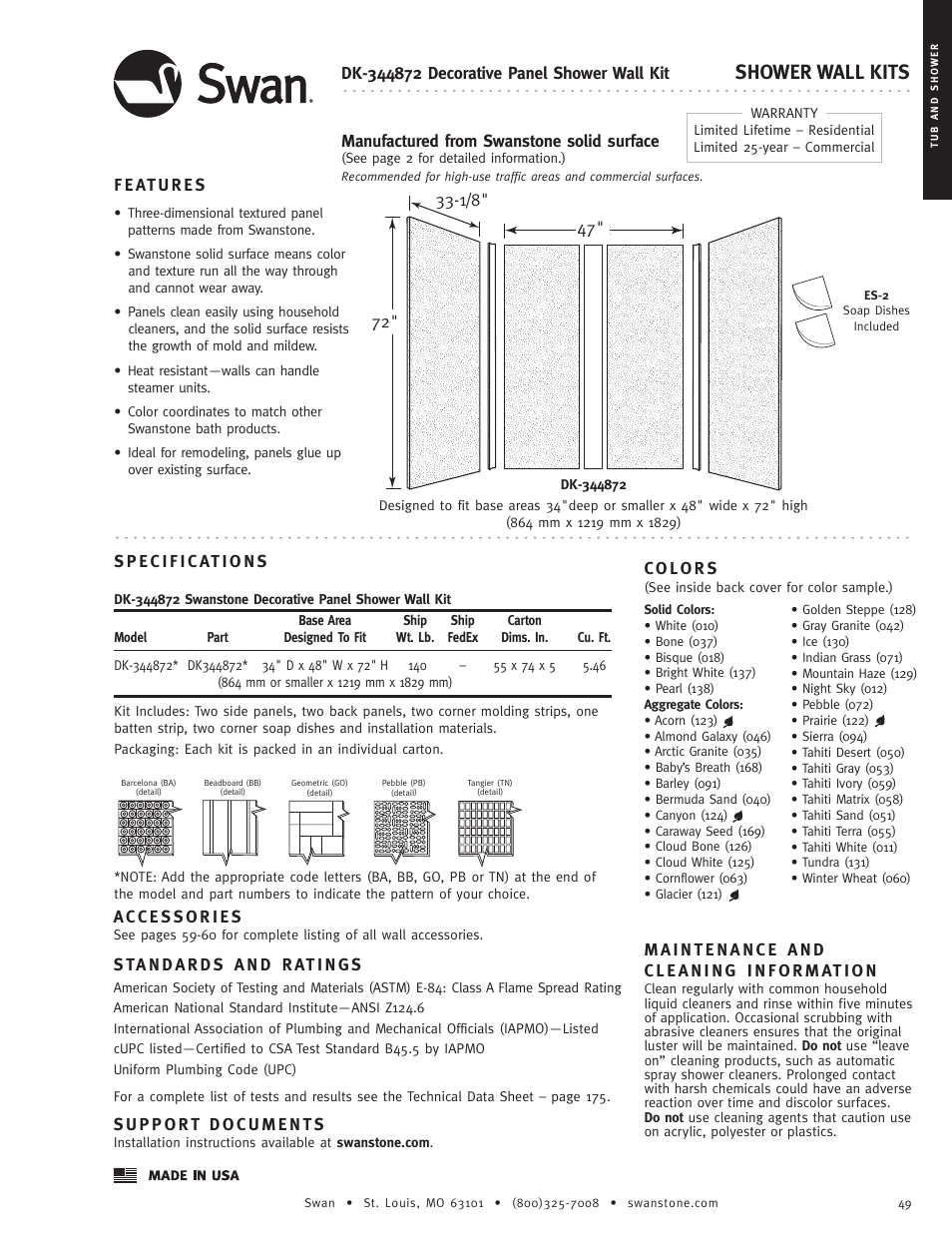 Swanstone DK-344872 - Specification User Manual | 1 page