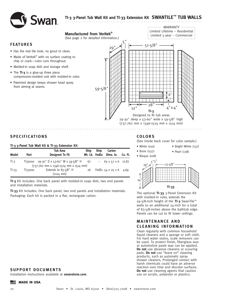 Swanstone TI-3 - Specification User Manual | 1 page