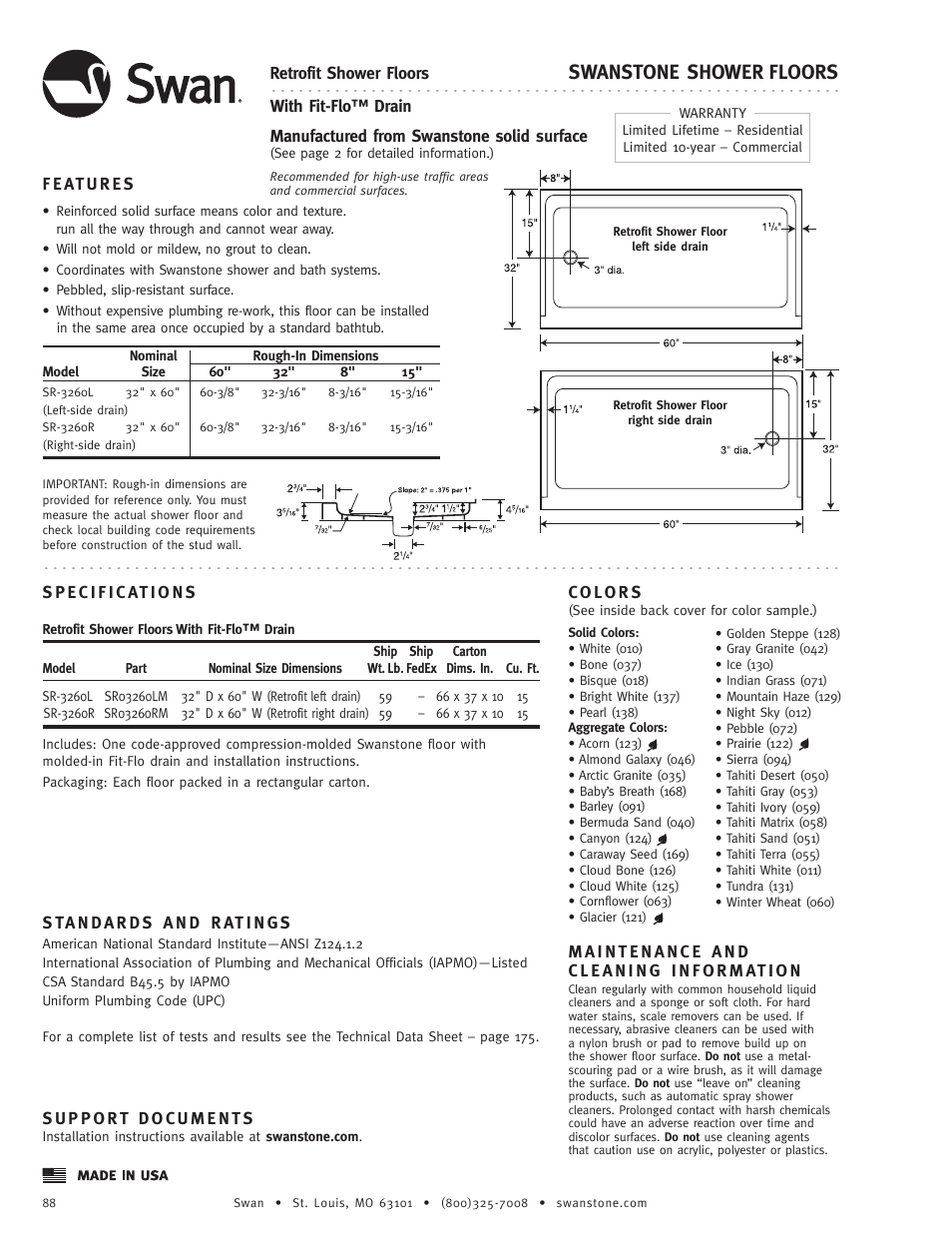 Swanstone SR-3260L_R - Specification User Manual | 1 page