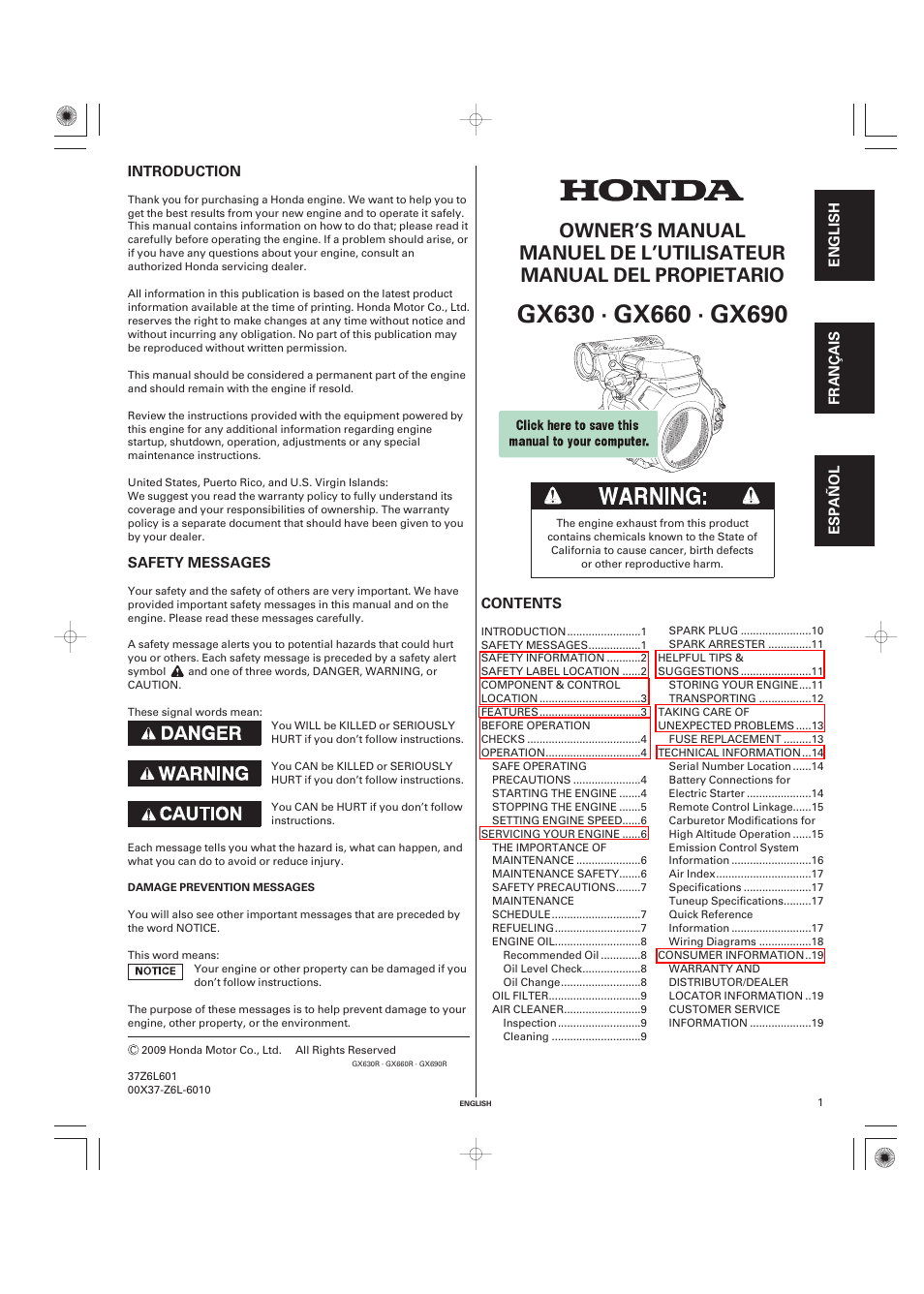 Unique Industries Honda GX690 User Manual | 60 pages