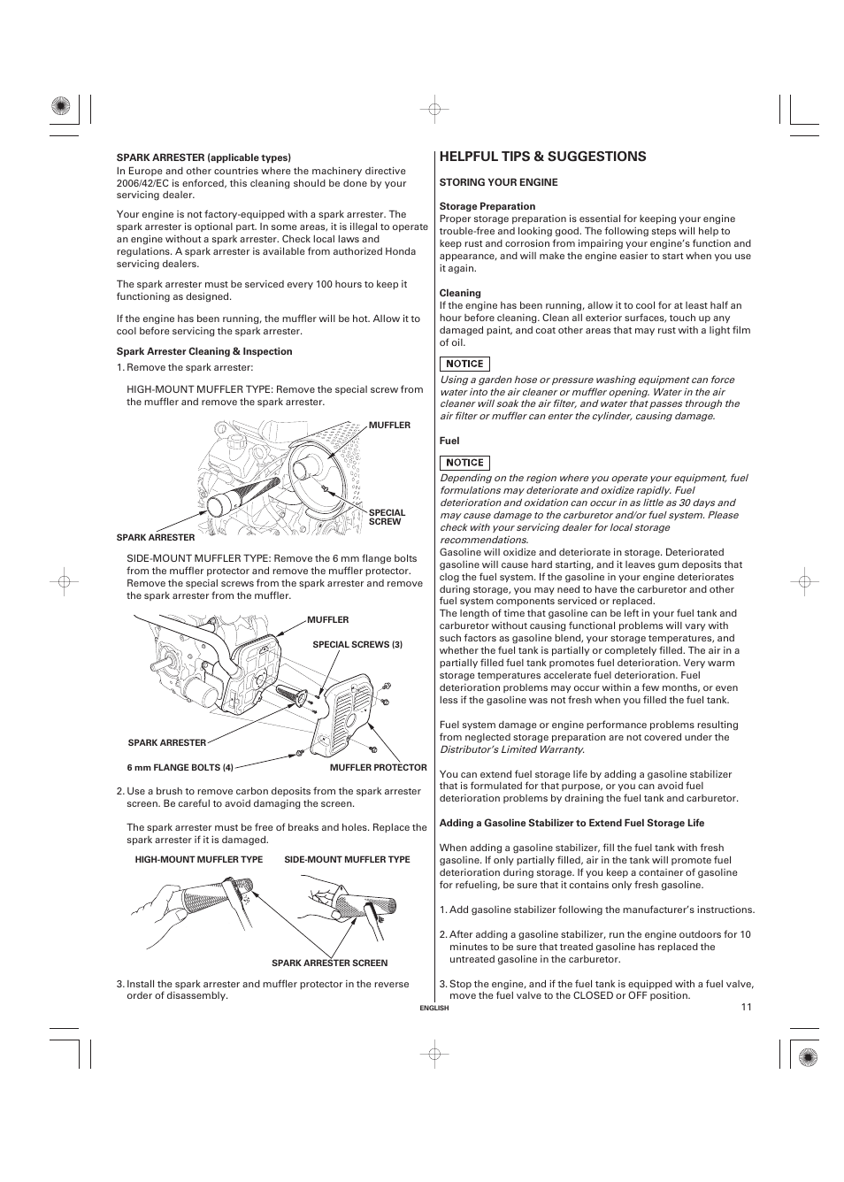 Cleaning, Fuel, Helpful tips | Suggestions, Helpful tips & suggestions | Unique Industries Honda GX690 User Manual | Page 11 / 60