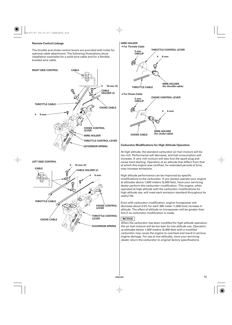 Remote control linkage | Unique Industries Honda GX690 User Manual | Page 15 / 60