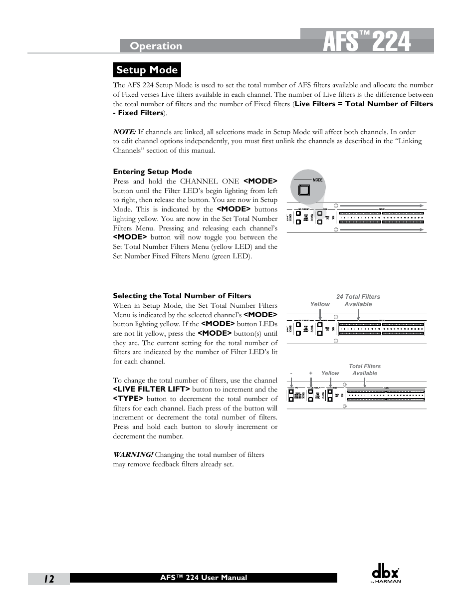 Setup mode | dbx AFS224 Manual User Manual | Page 16 / 24