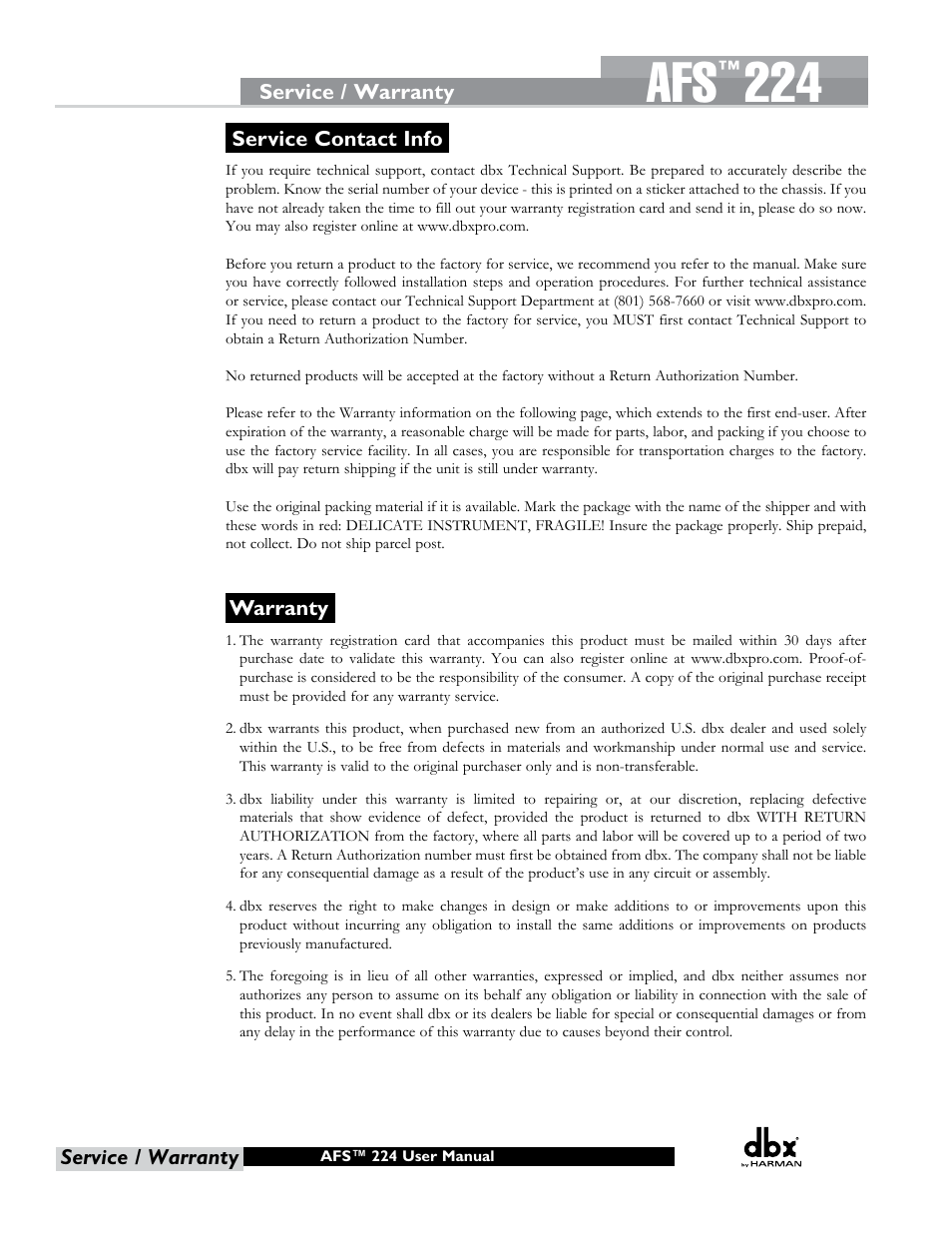 dbx AFS224 Manual User Manual | Page 4 / 24