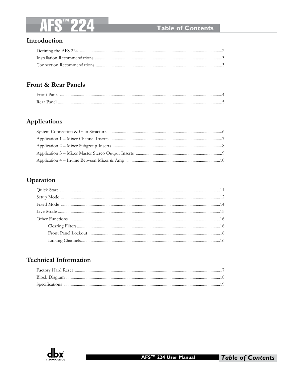 dbx AFS224 Manual User Manual | Page 5 / 24