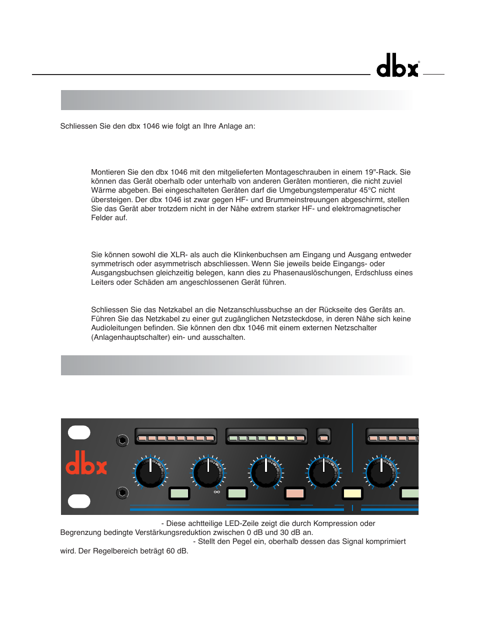 Frontplatte, Anschluss | dbx 1046 User Manual | Page 25 / 48