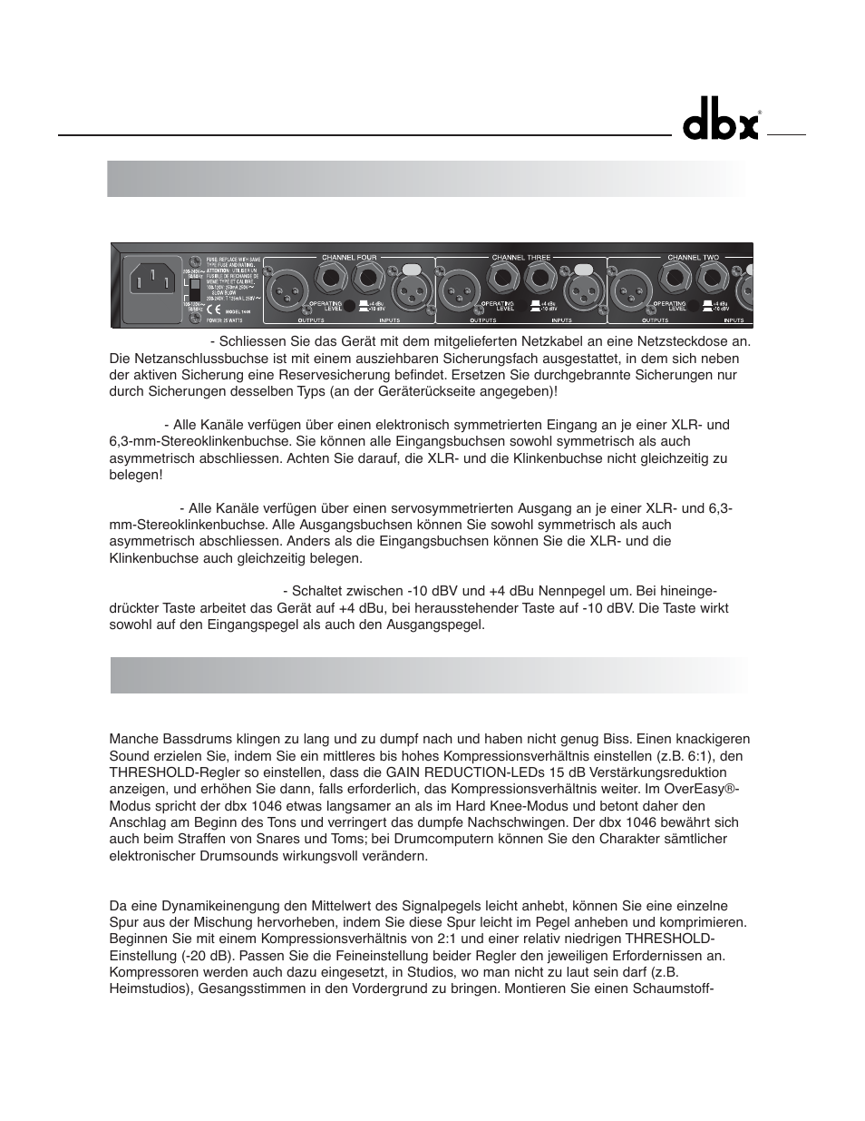 Anwendungen bedienelemente an der rückseite | dbx 1046 User Manual | Page 29 / 48