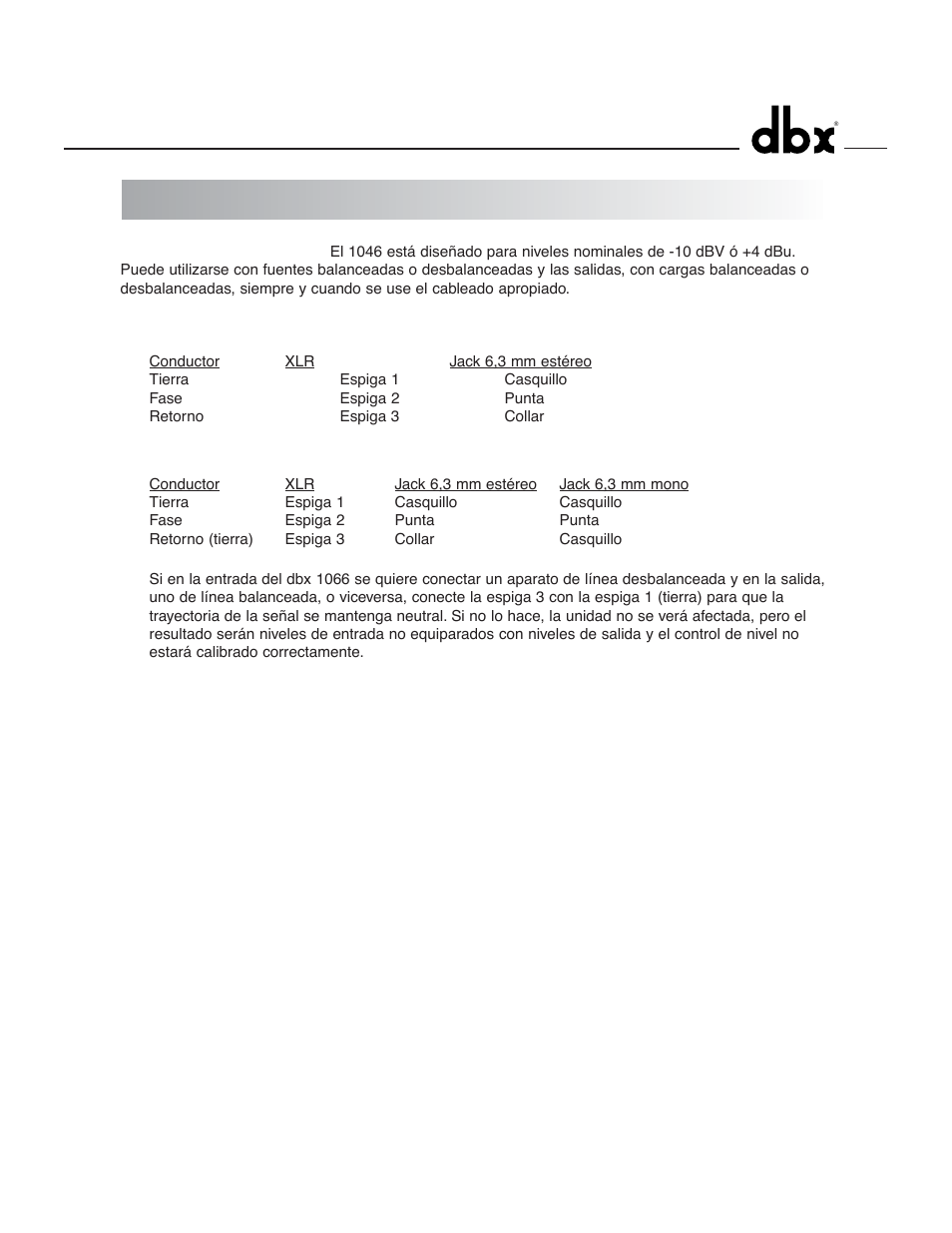 Consideraciones para la instalación | dbx 1046 User Manual | Page 43 / 48