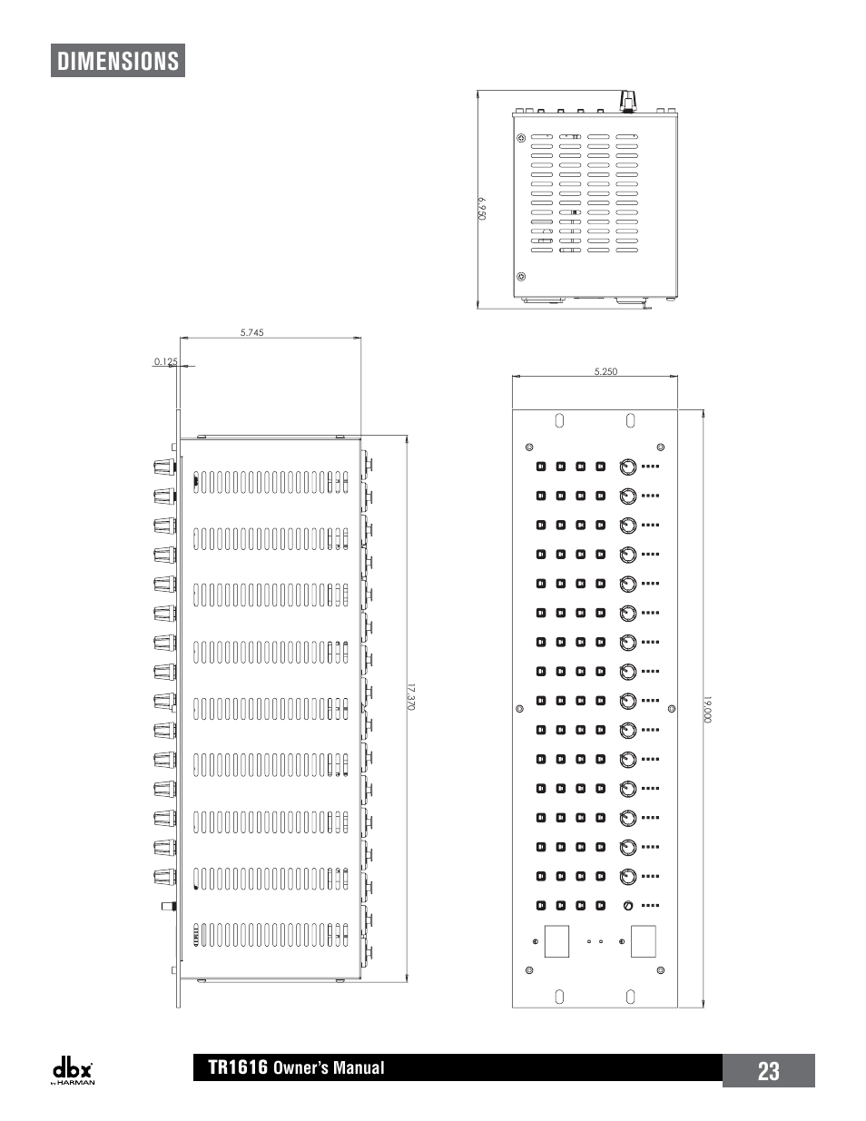 Dimensions, Tr1616 | dbx TR1616 User Manual | Page 29 / 32