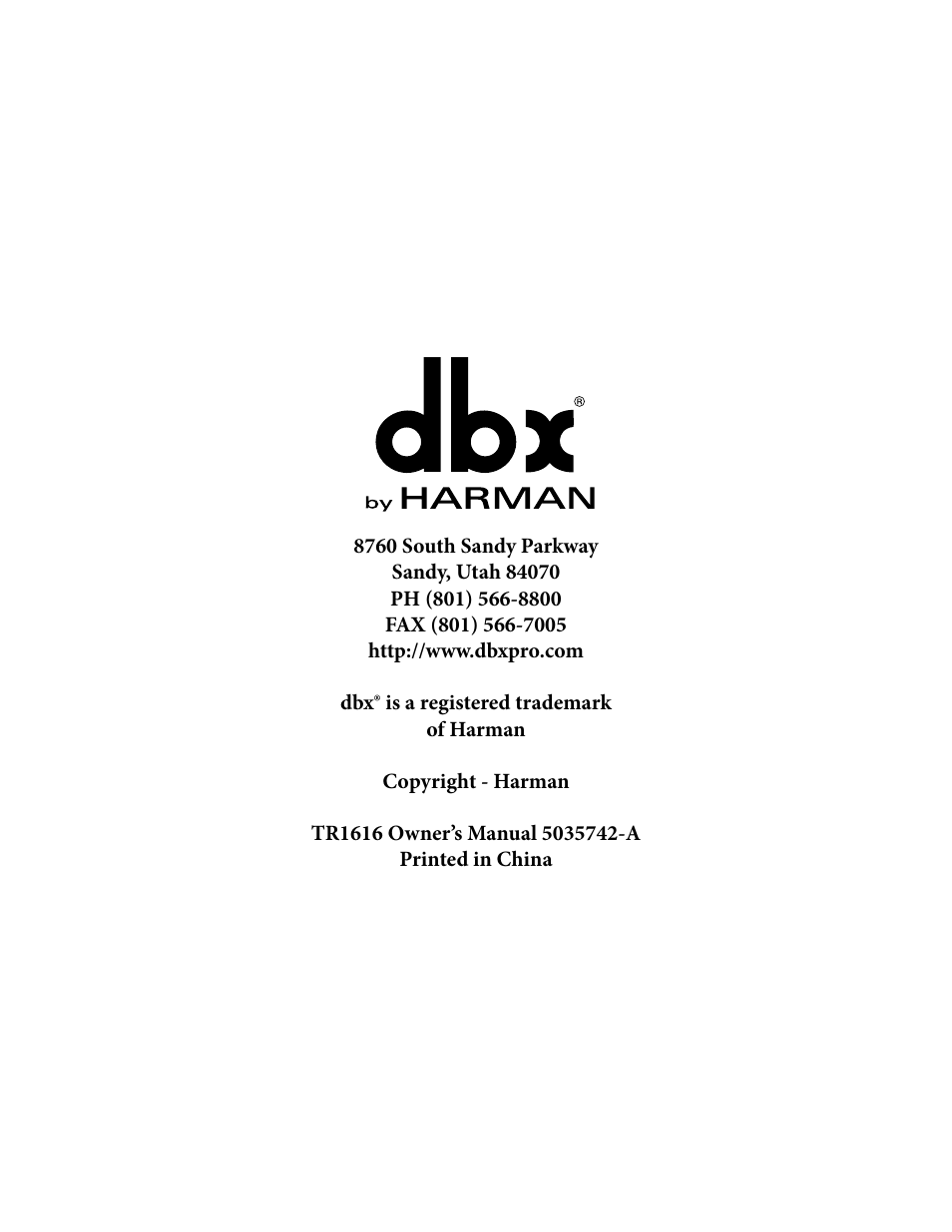 dbx TR1616 User Manual | Page 32 / 32