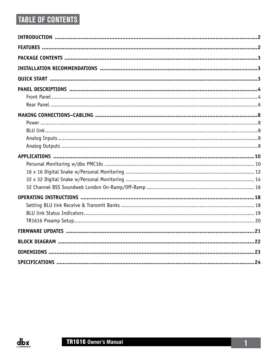 dbx TR1616 User Manual | Page 7 / 32