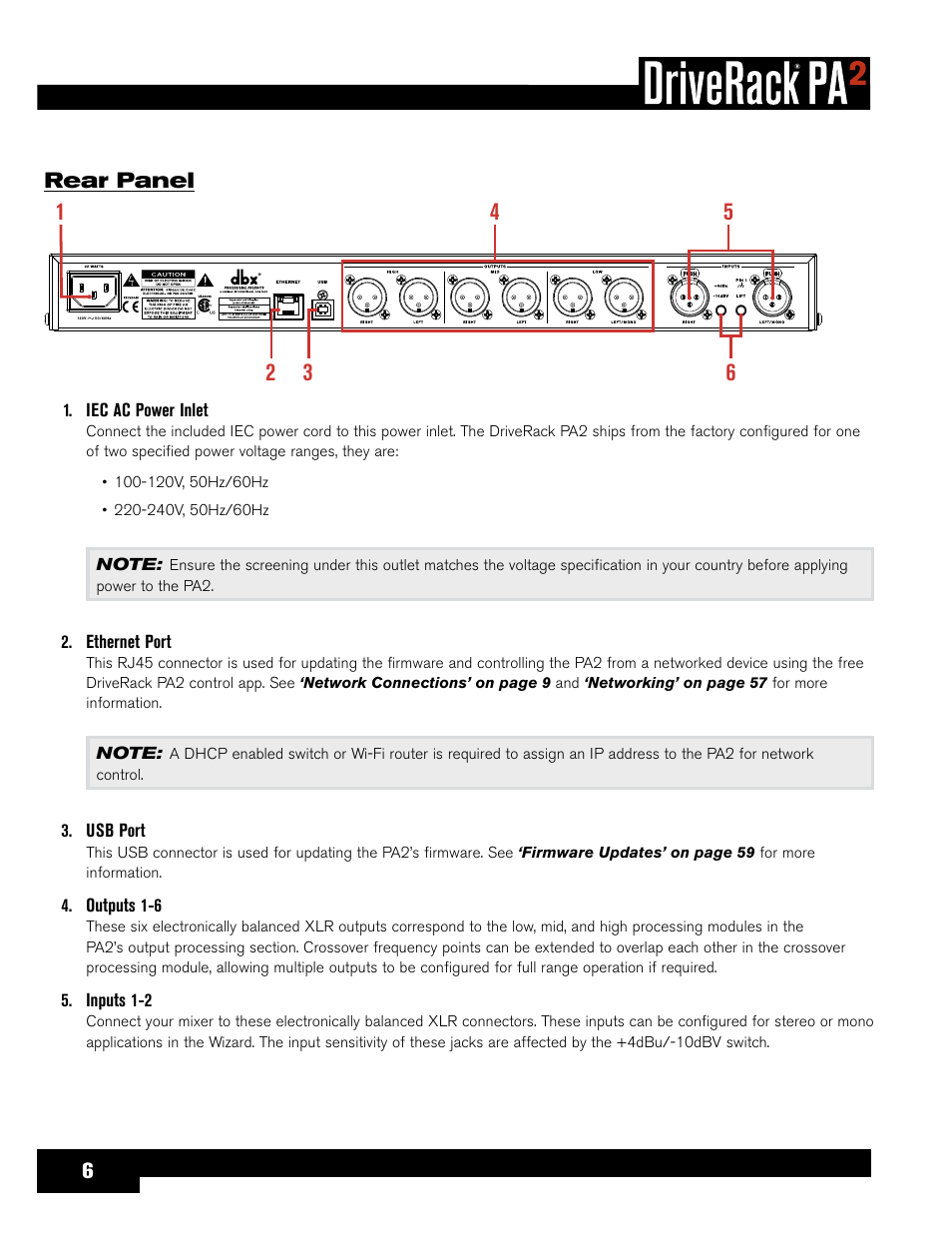 Rear panel | dbx DriveRack PA2 User Manual | Page 10 / 70