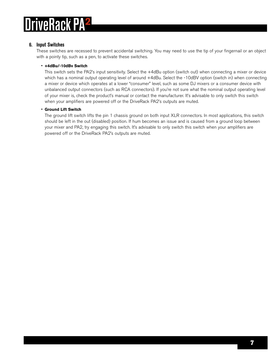dbx DriveRack PA2 User Manual | Page 11 / 70