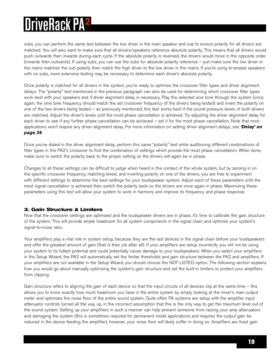 Gain structure & limiters | dbx DriveRack PA2 User Manual | Page 23 / 70
