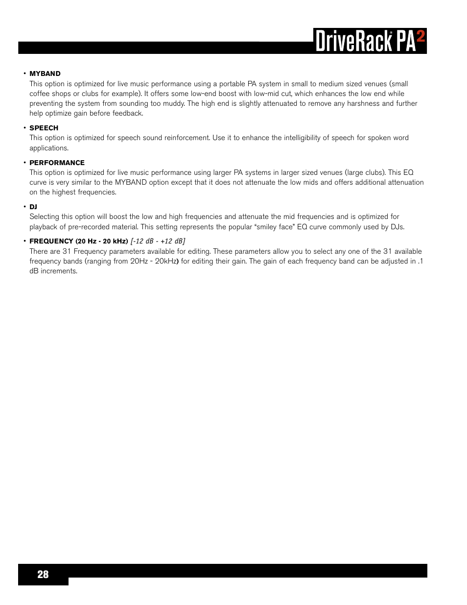 dbx DriveRack PA2 User Manual | Page 32 / 70