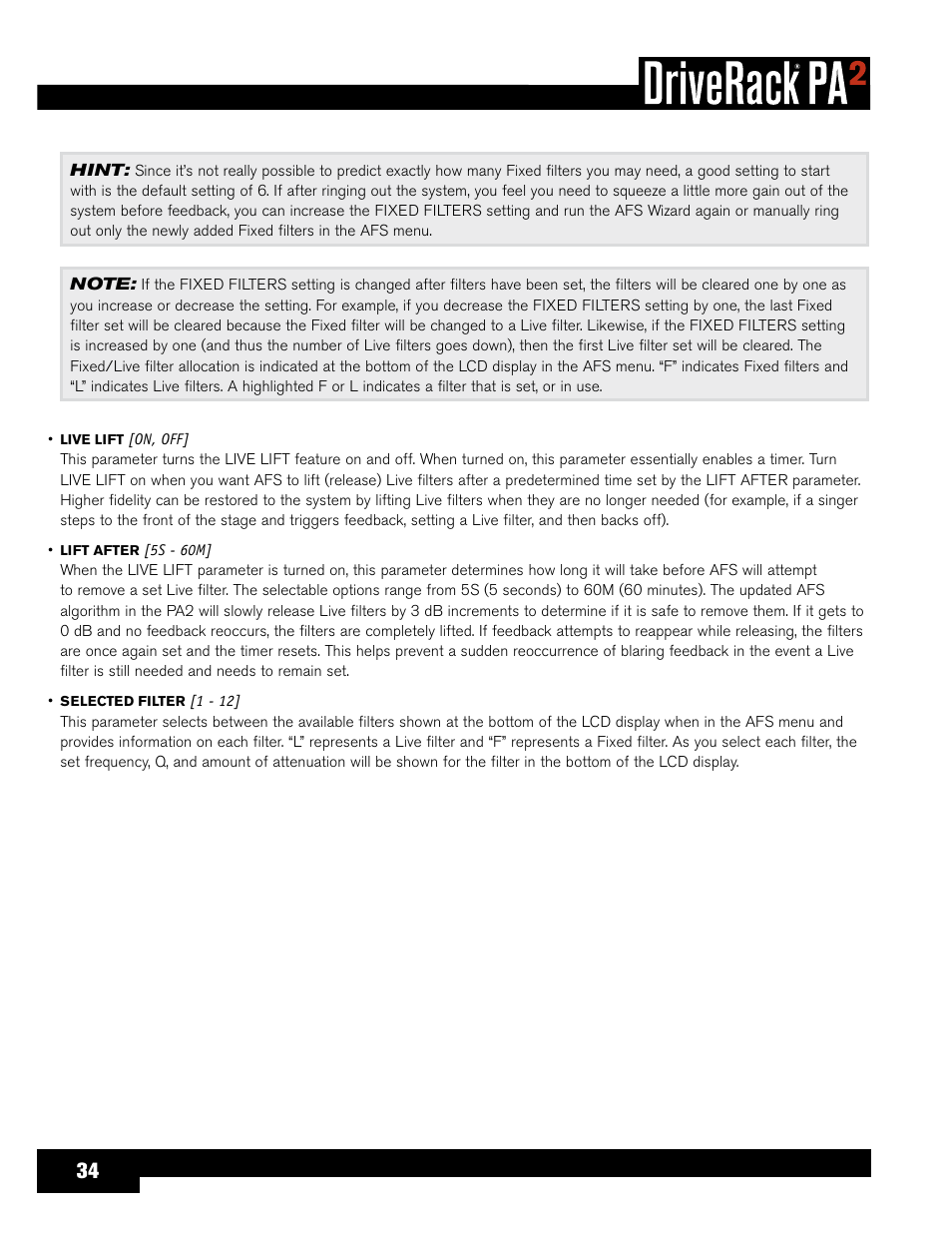 dbx DriveRack PA2 User Manual | Page 38 / 70