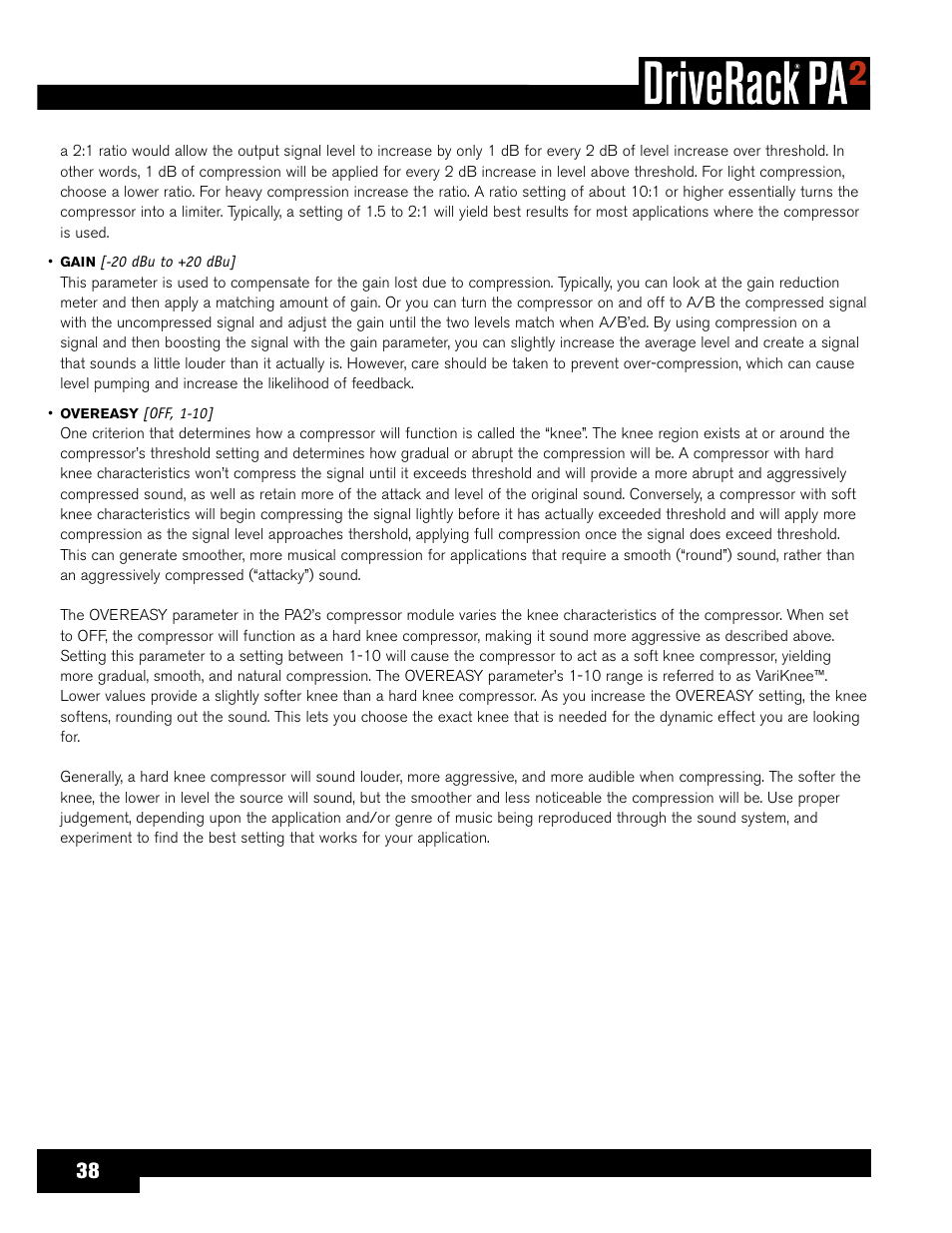 dbx DriveRack PA2 User Manual | Page 42 / 70