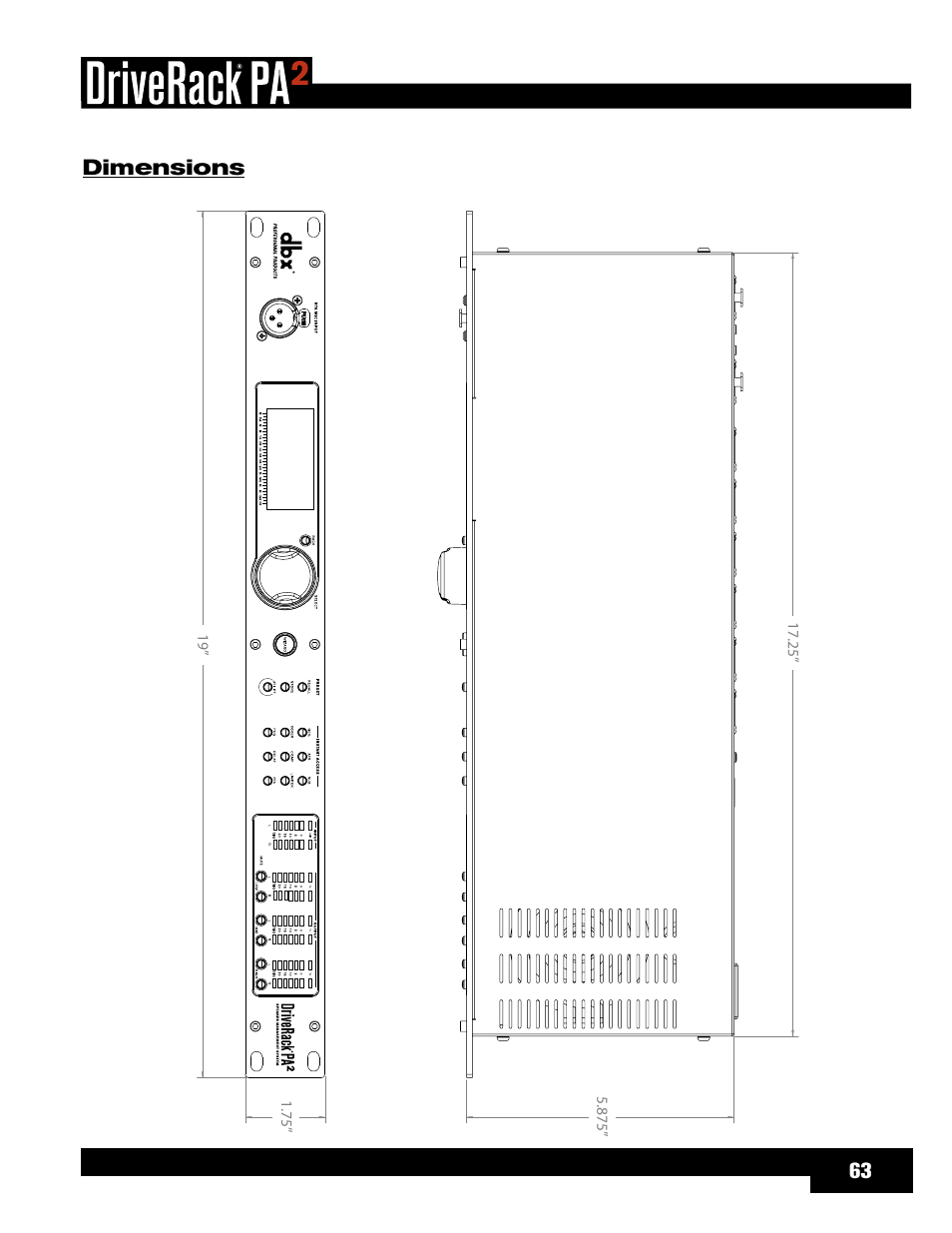 Dimensions | dbx DriveRack PA2 User Manual | Page 67 / 70