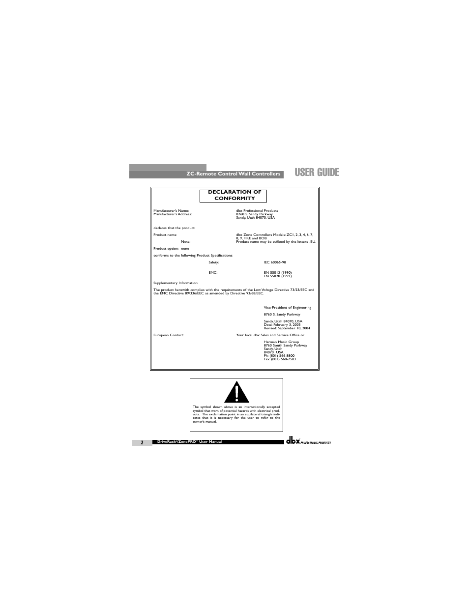 User guide | dbx ZC-BOB User Manual | Page 2 / 8