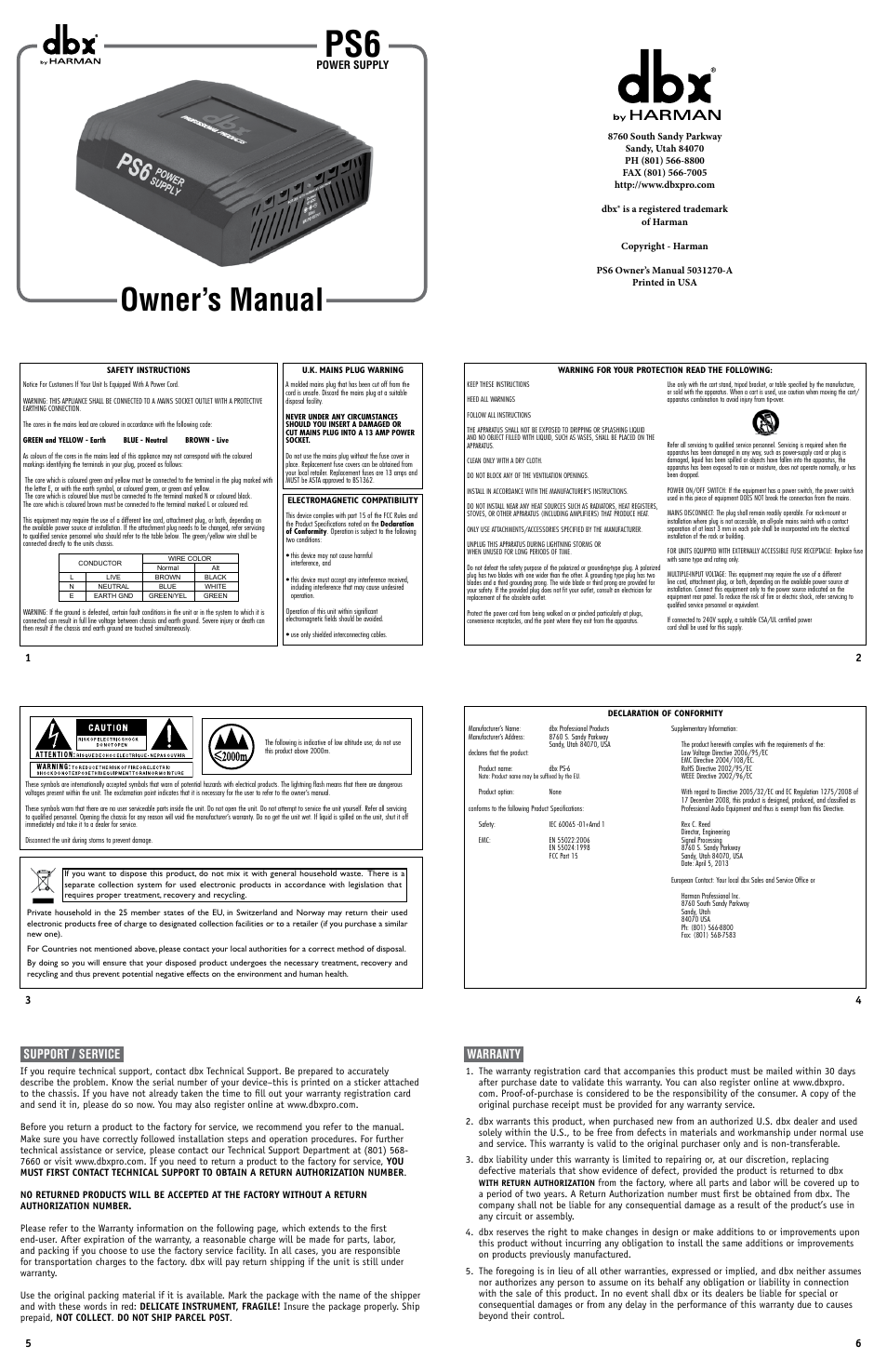 dbx PS6 User Manual | 2 pages