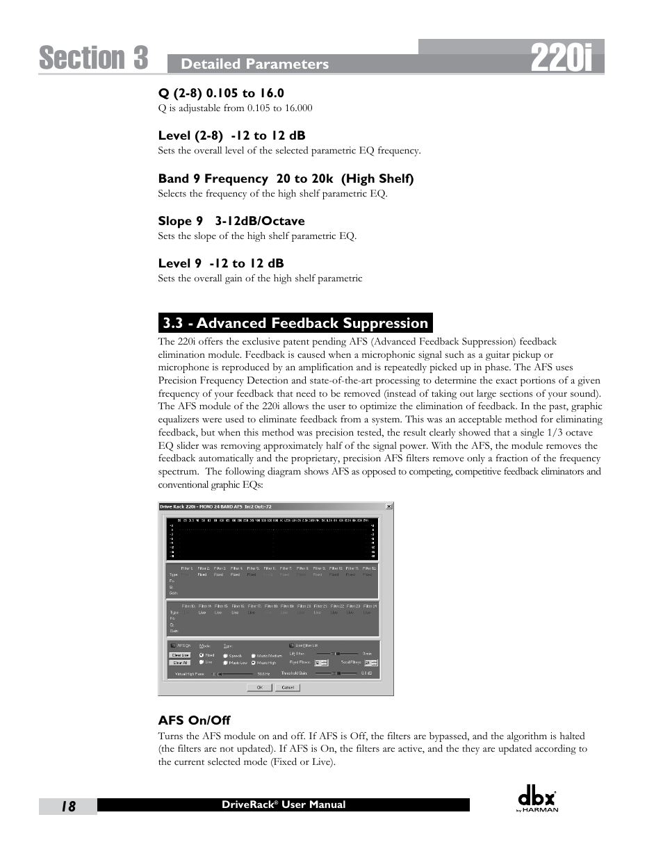 3 - advanced feedback suppression, 220i | dbx DriveRack 220i User Manual | Page 22 / 57