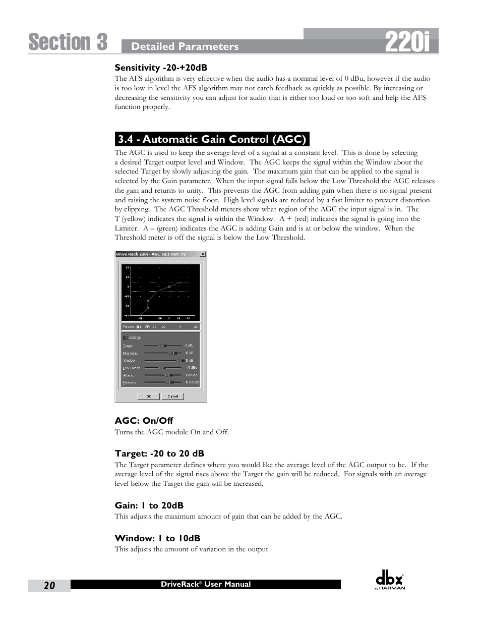 4 - automatic gain control (agc), 220i | dbx DriveRack 220i User Manual | Page 24 / 57