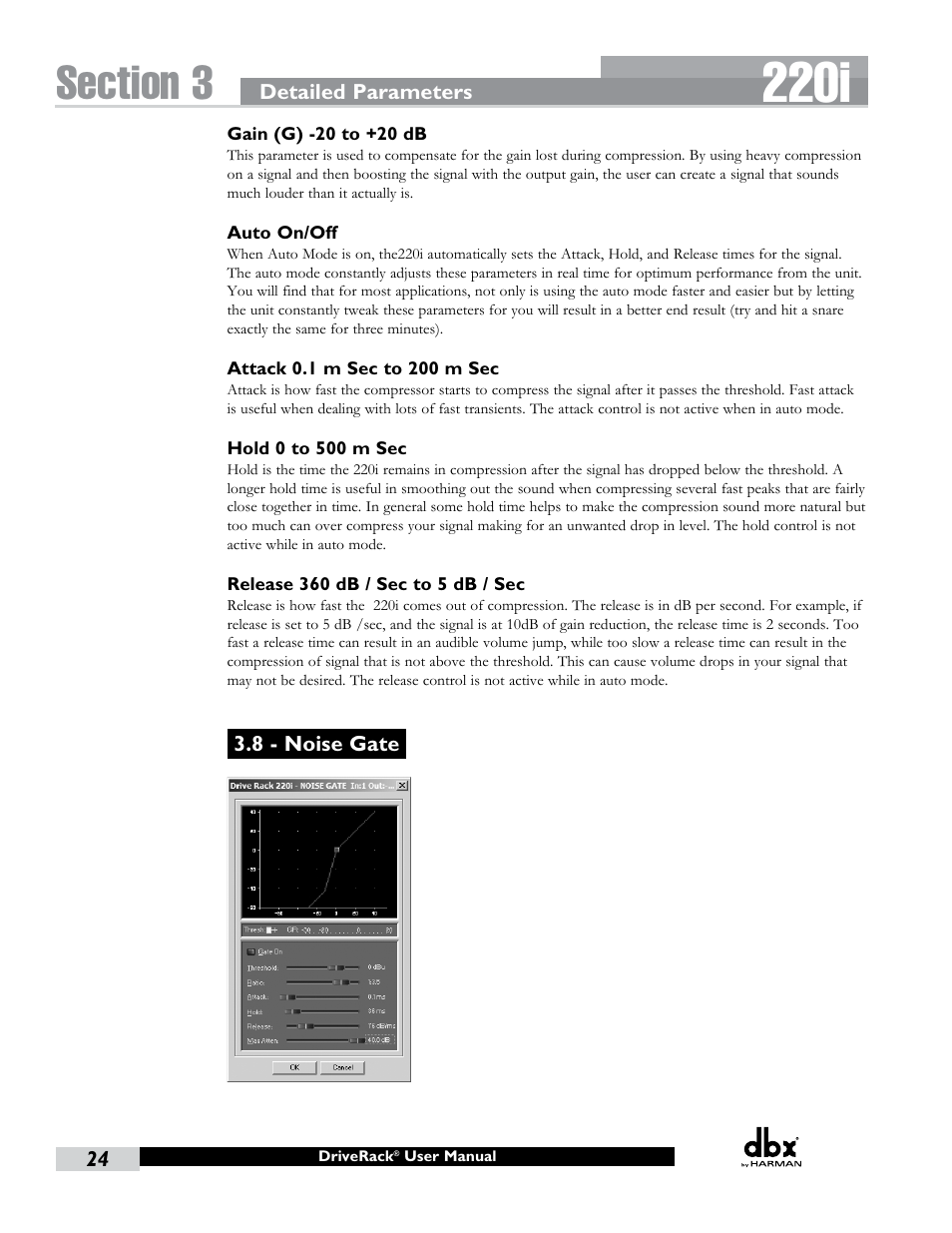 8 - noise gate, 220i | dbx DriveRack 220i User Manual | Page 28 / 57