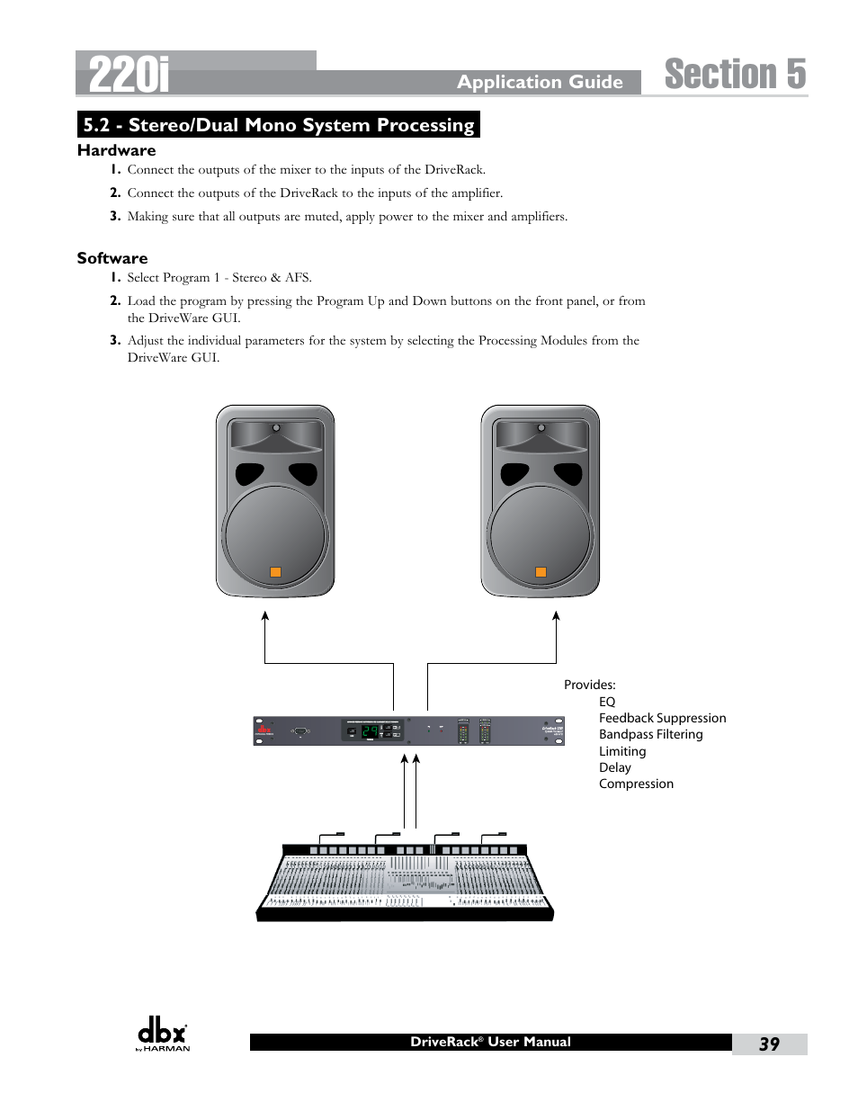 2 - stereo/dual mono system processing, 220i | dbx DriveRack 220i User Manual | Page 43 / 57