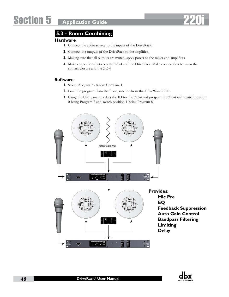 3 - room combining, 220i | dbx DriveRack 220i User Manual | Page 44 / 57