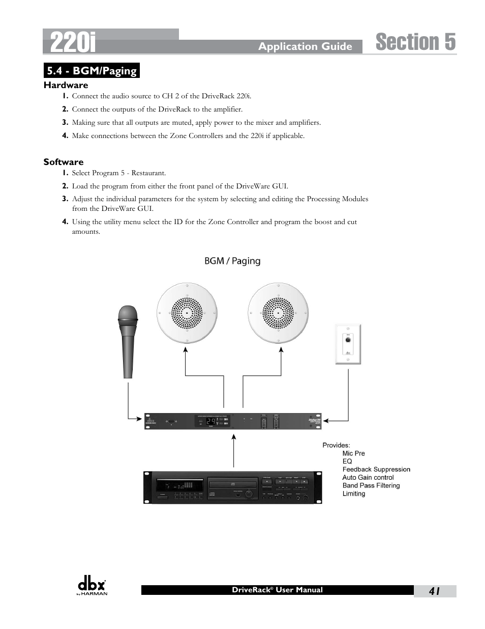 4 - bgm/paging, 220i | dbx DriveRack 220i User Manual | Page 45 / 57