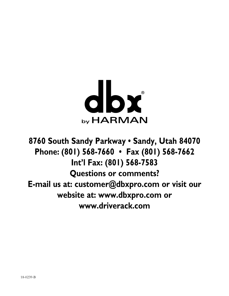 dbx DriveRack 220i User Manual | Page 57 / 57