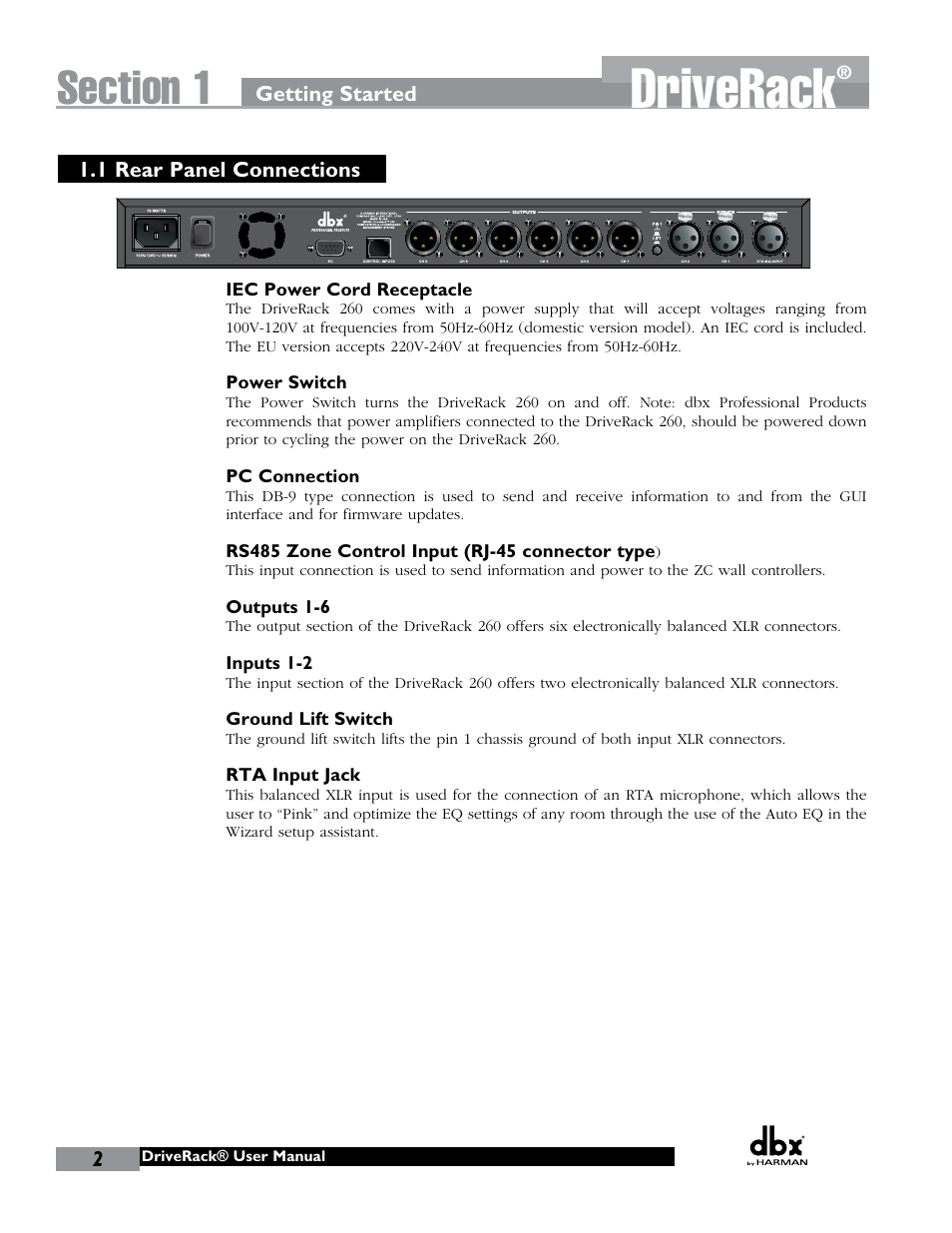 Driverack | dbx DriveRack 260 User Manual | Page 10 / 84