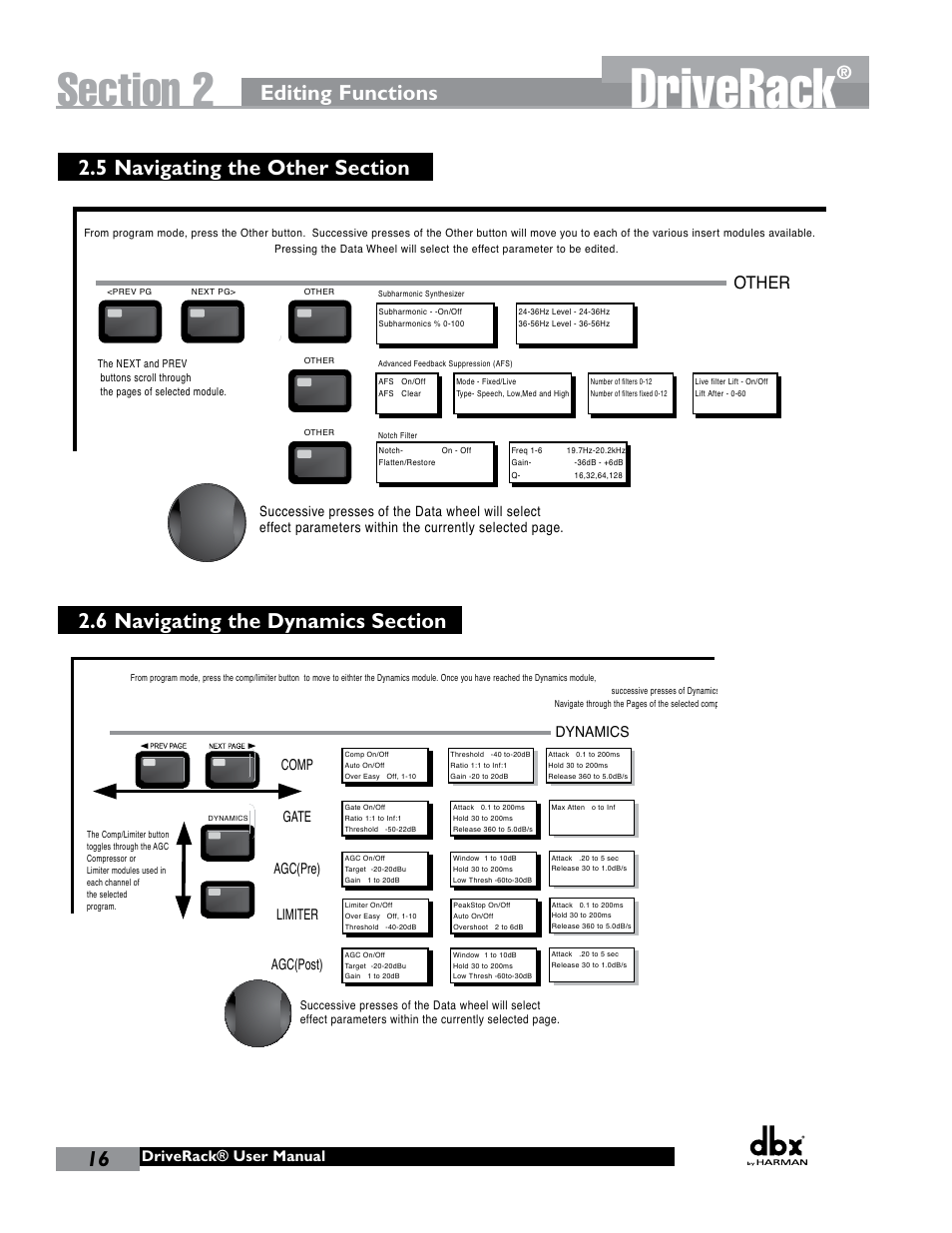 Driverack, Editing functions, Delay | Other, Wizard, Utility meters, Subharmonic, Driverack® user manual | dbx DriveRack 260 User Manual | Page 24 / 84